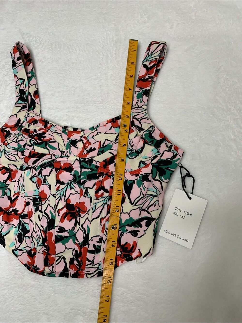 Japna Crop Top Women's XS Pink Floral Smocked Boned Corset Style Pull Over NWT - Picture 7 of 7